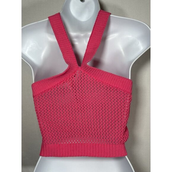 ZARA Bandeau Crochet Halter Crop Top Boho Barbie Pink Festival Summer Small - Picture 5 of 11
